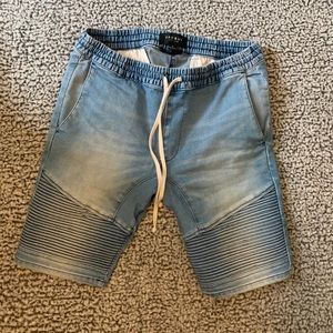 PACSUN Blue Denim Drop-Crotch Moto Jogger Shorts